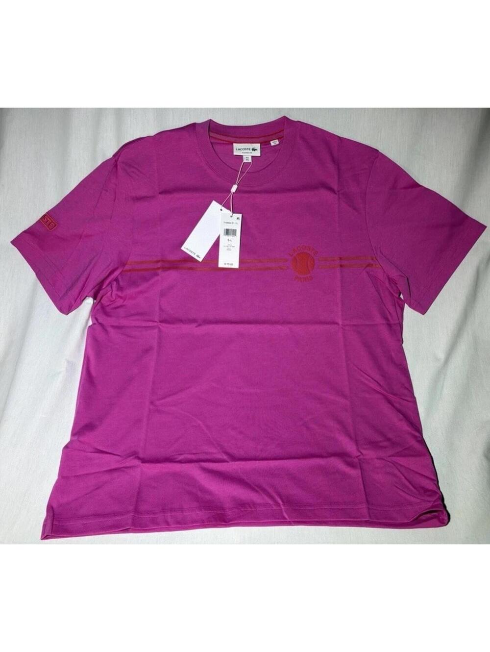 Lacoste Men's L Pink Cotton Knit Crew Neck Short Sleeve Logo Tee Classic Fit